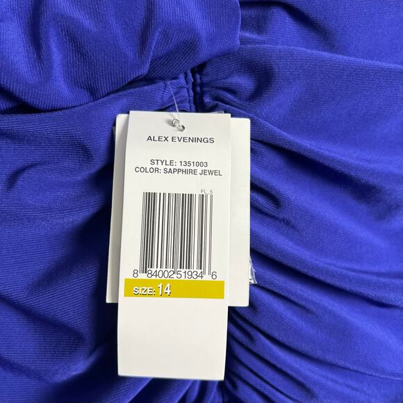 Alex Evenings Plus Size 14 Cobalt Blue Cold Shoulder Embellished Ruched Gown NWT - Picture 11 of 14